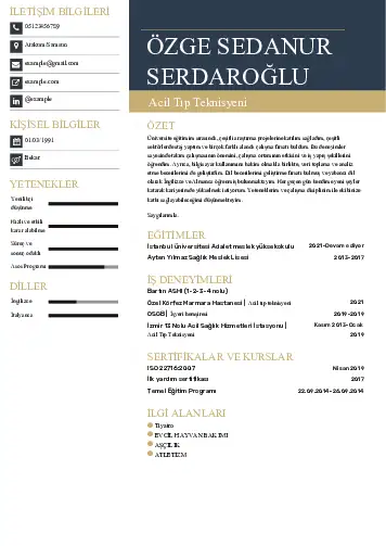 Acil Tıp Teknisyeni CV Örnekleri cv indir